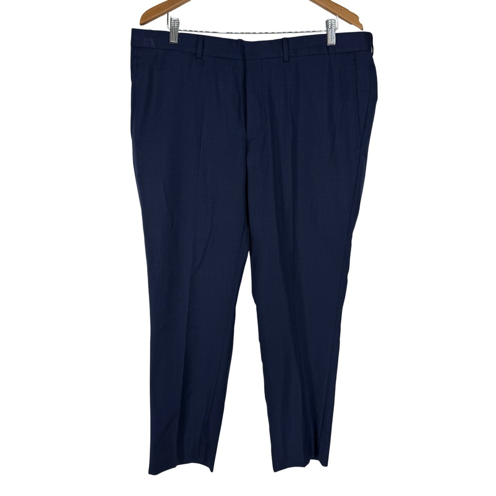Ted Baker London‎ Mens 37R Navy Blue 100% Wool Micro Pattern Dress Pants TBT4001